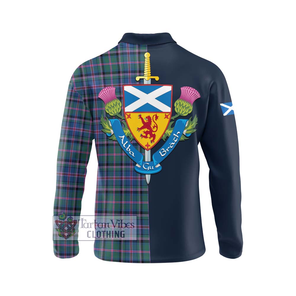 Tartan Vibes Clothing Cooper Tartan Long Sleeve Polo Shirt with Scottish Lion Royal Arm Half Style