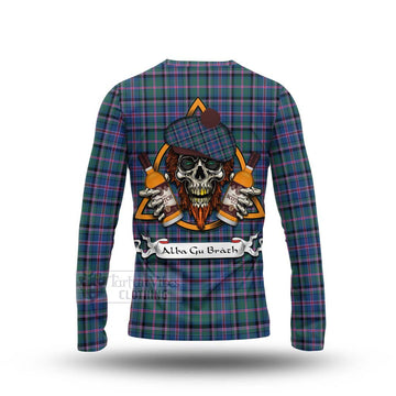 Cooper Tartan Long Sleeve T-Shirt with Family Crest and Bearded Skull Holding Bottles of Whiskey