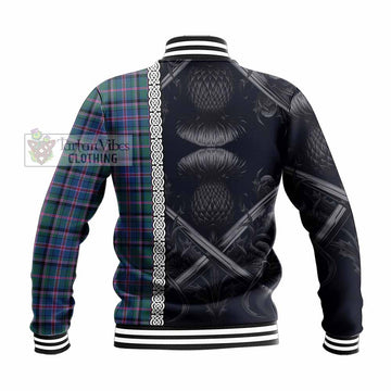 Cooper Tartan Baseball Jacket with Family Crest Cross Sword Thistle Celtic Vibes