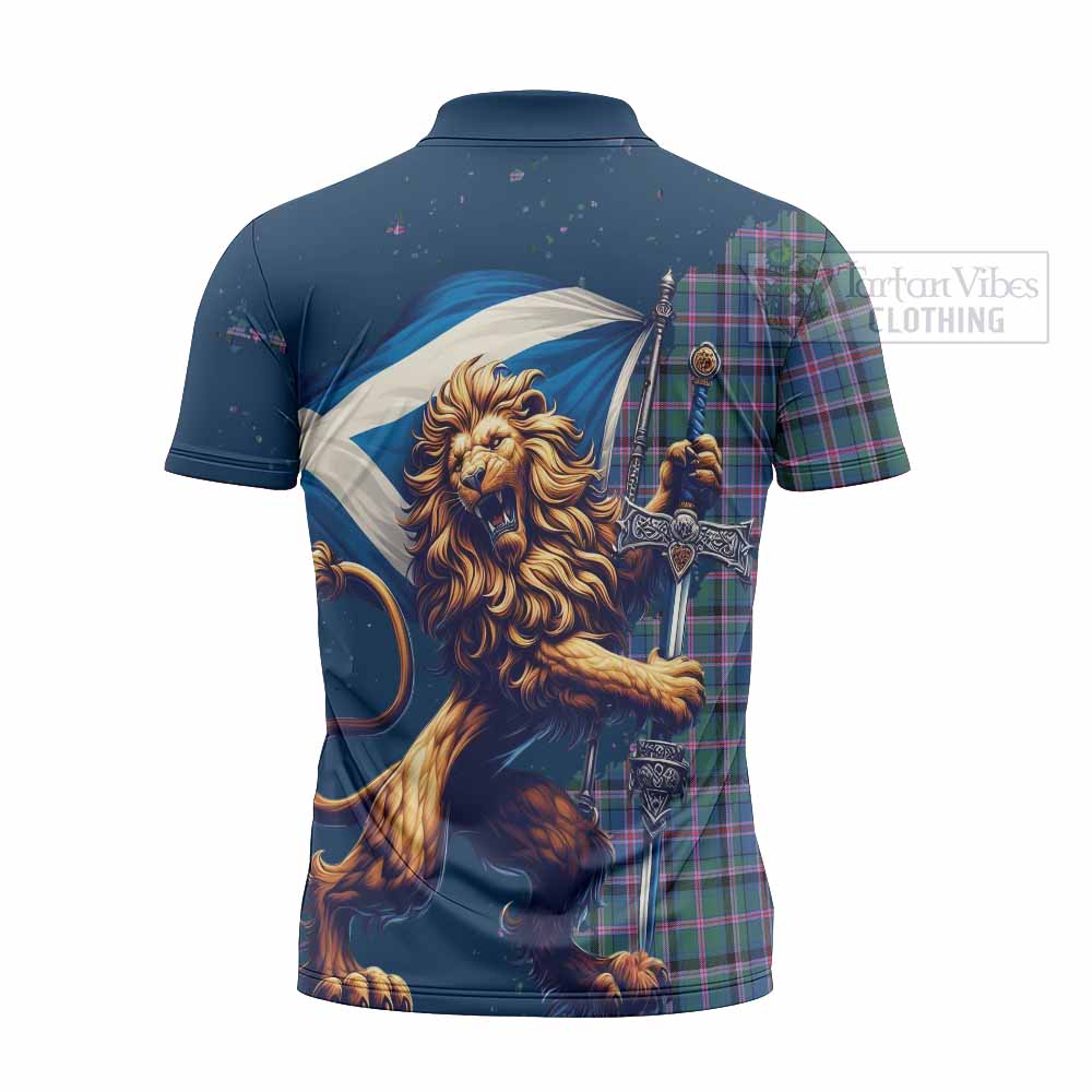 Tartan Vibes Clothing Cooper Tartan Family Crest Zipper Polo Shirt with Scottish Majestic Lion