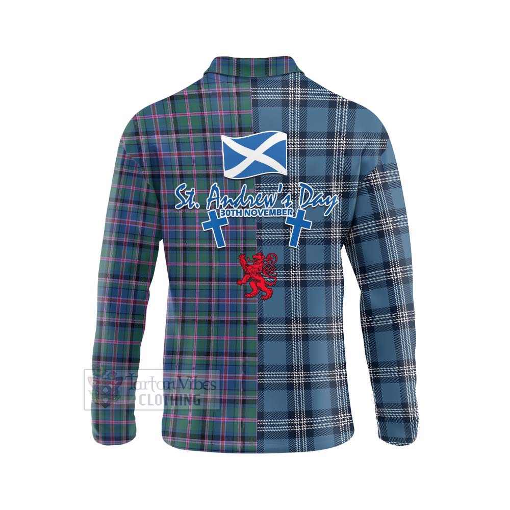 Tartan Vibes Clothing Cooper Tartan Long Sleeve Polo Shirt Happy St. Andrew's Day Half Tartan Style