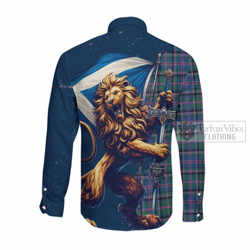 Cooper Tartan Family Crest Long Sleeve Button Shirt with Scottish Majestic Lion