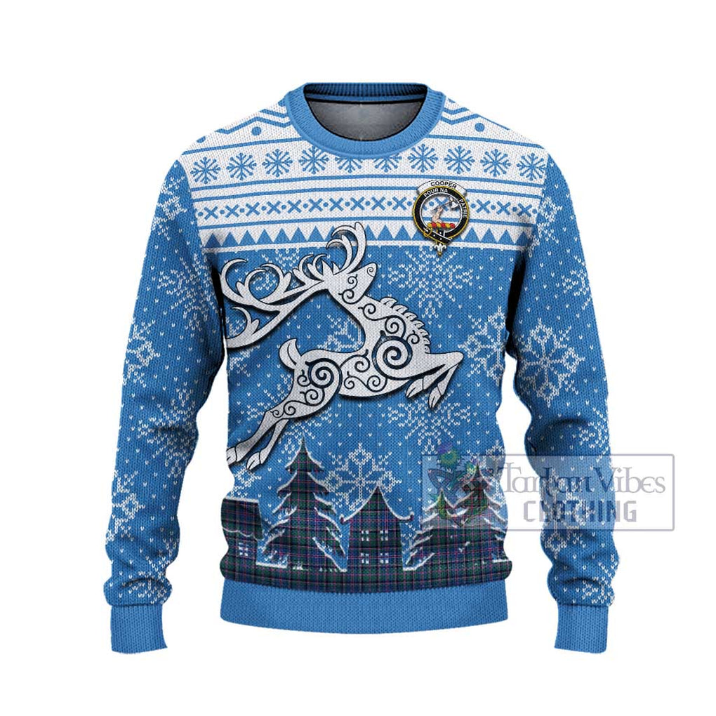 Tartan Vibes Clothing Cooper Clan Christmas Ugly Sweater with Tartan and Celtic Raindeer Style