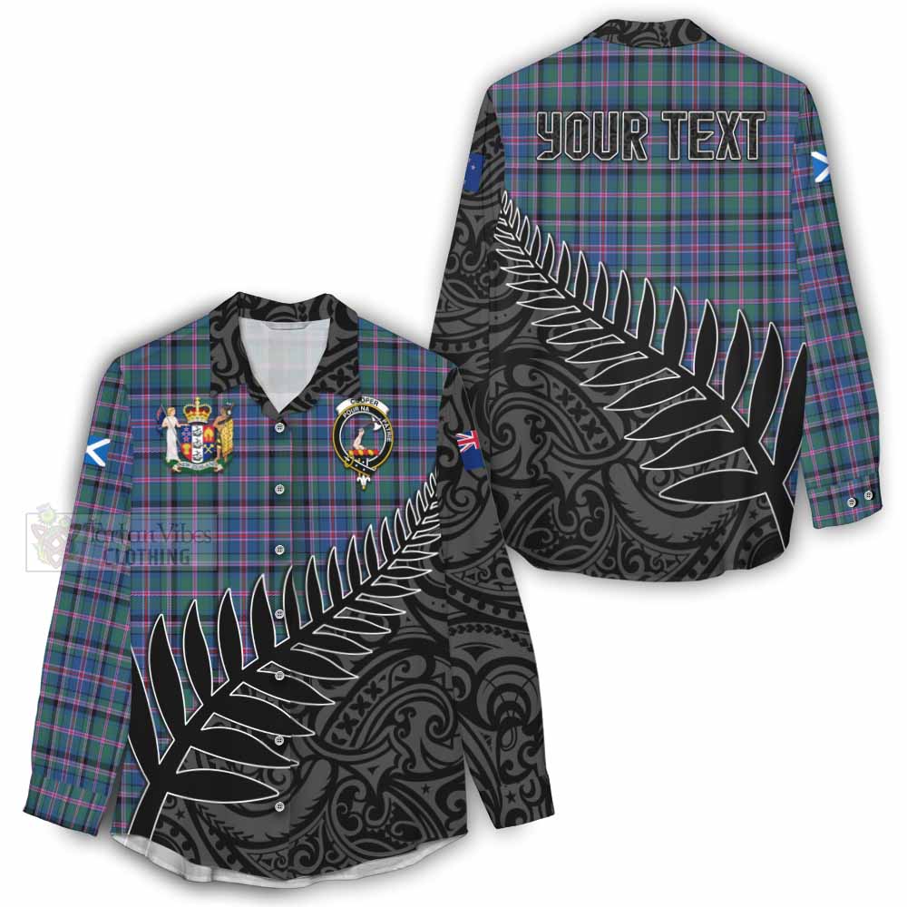 Tartan Vibes Clothing Cooper Crest Tartan Women's Casual Shirt with New Zealand Silver Fern Half Style