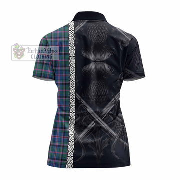 Cooper Tartan Women's Polo Shirt with Family Crest Cross Sword Thistle Celtic Vibes