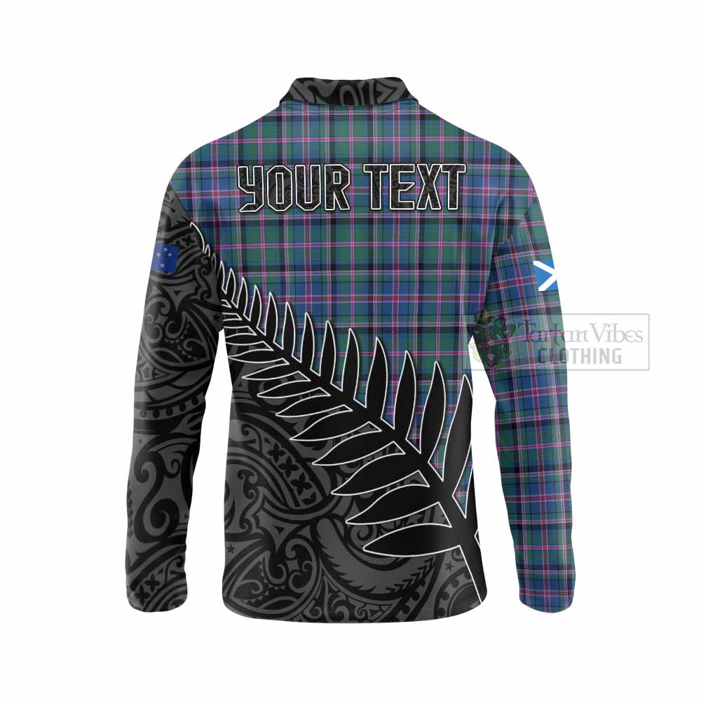 Tartan Vibes Clothing Cooper Crest Tartan Long Sleeve Polo Shirt with New Zealand Silver Fern Half Style