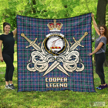 Cooper Tartan Quilt with Clan Crest and the Golden Sword of Courageous Legacy