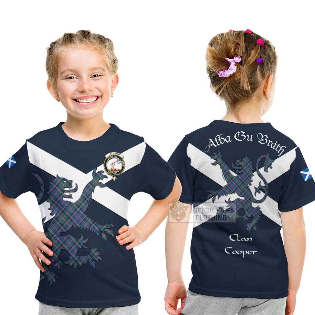 Tartan Vibes Clothing Cooper Tartan Lion Rampant Kid T-Shirt – Proudly Display Your Heritage with Alba Gu Brath and Clan Name