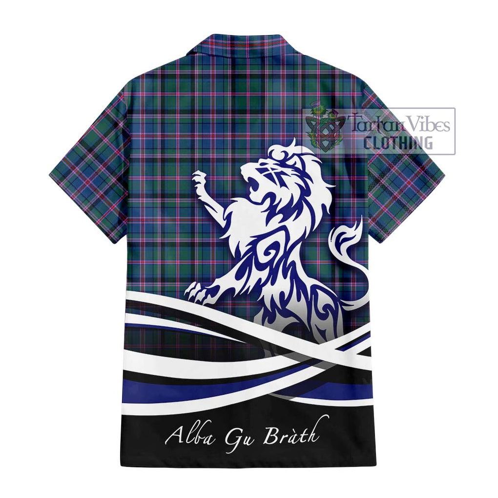 Cooper Tartan Short Sleeve Button Shirt with Alba Gu Brath Regal Lion Emblem - Tartanvibesclothing Shop