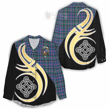 Cooper Tartan Women's Casual Shirt with Family Crest and Celtic Symbol Style