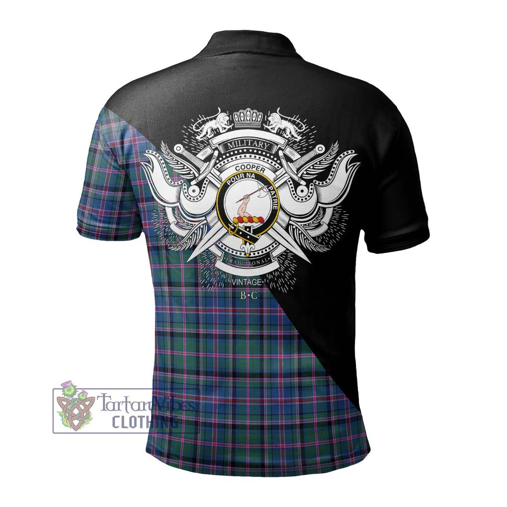 Cooper Tartan Polo Shirt with Family Crest and Military Logo Style - Tartanvibesclothing Shop