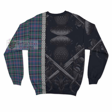 Cooper Tartan Sweatshirt with Family Crest Cross Sword Thistle Celtic Vibes