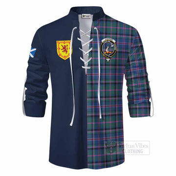 Cooper Tartan Ghillie Kilt Shirt Alba with Scottish Lion Royal Arm Half Style