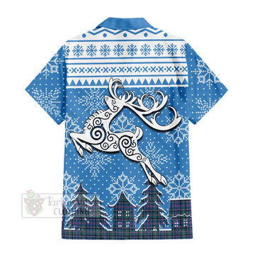 Cooper Clan Christmas Short Sleeve Button Shirt Celtic Reindeer Style