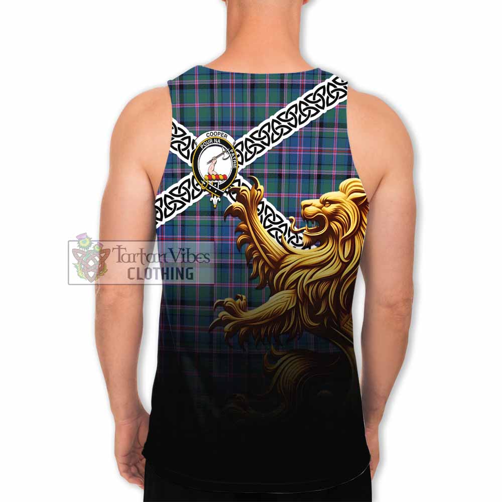 Cooper Crest Tartan Men's Tank Top with Golden Lion Emblem Celtic Style - Tartan Vibes Clothing
