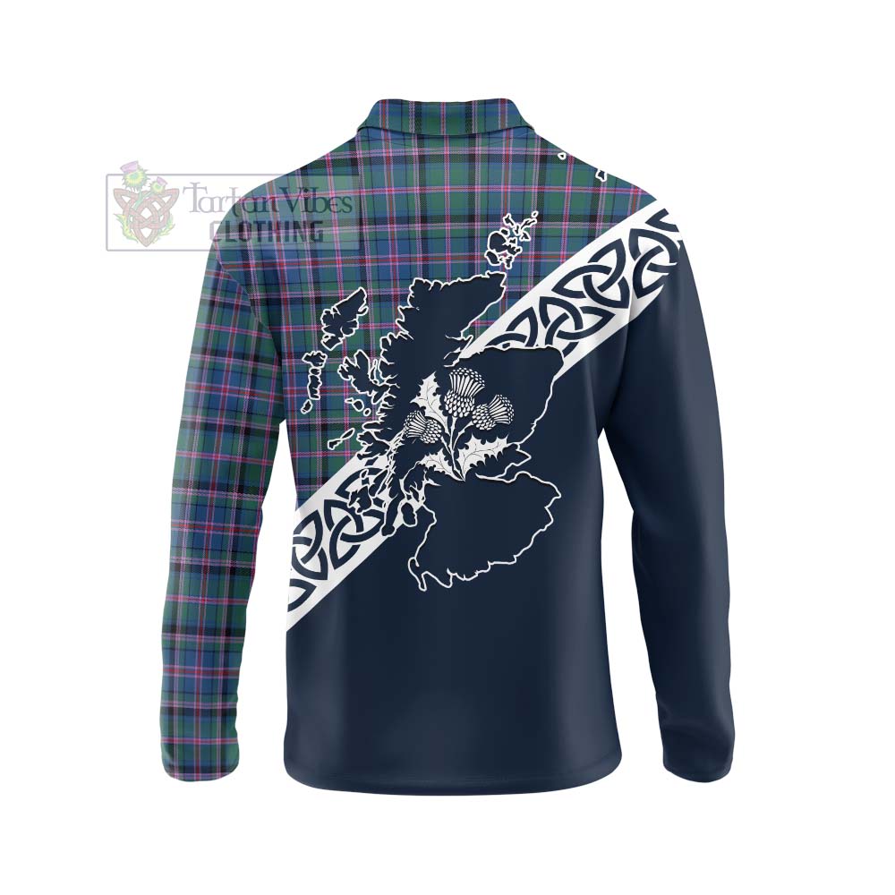 Tartan Vibes Clothing Cooper Tartan Long Sleeve Polo Shirt Featuring Thistle and Scotland Map