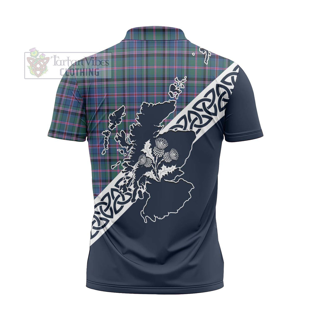 Tartan Vibes Clothing Cooper Tartan Zipper Polo Shirt Featuring Thistle and Scotland Map