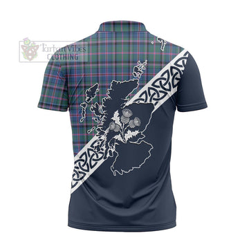 Cooper Tartan Zipper Polo Shirt Featuring Thistle and Scotland Map