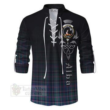 Cooper Tartan Ghillie Kilt Shirt Featuring Alba Gu Brath Family Crest Celtic Inspired