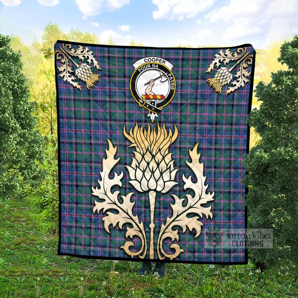 Tartan Vibes Clothing Cooper Tartan Quilt with Family Crest and Golden Thistle Style