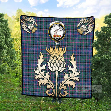 Cooper Tartan Quilt with Family Crest and Golden Thistle Style