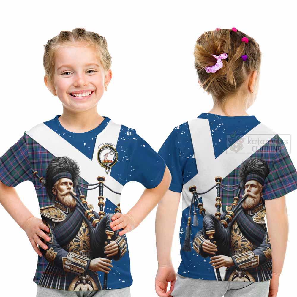 Tartan Vibes Clothing Cooper Tartan Kid T-Shirt with Family Crest Scottish Bagpiper Vibes