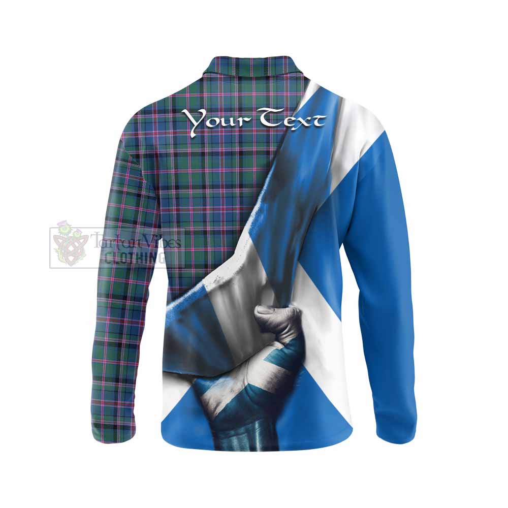 Tartan Vibes Clothing Cooper Tartan Long Sleeve Polo Shirt with Family Crest Scotland Patriotic Style