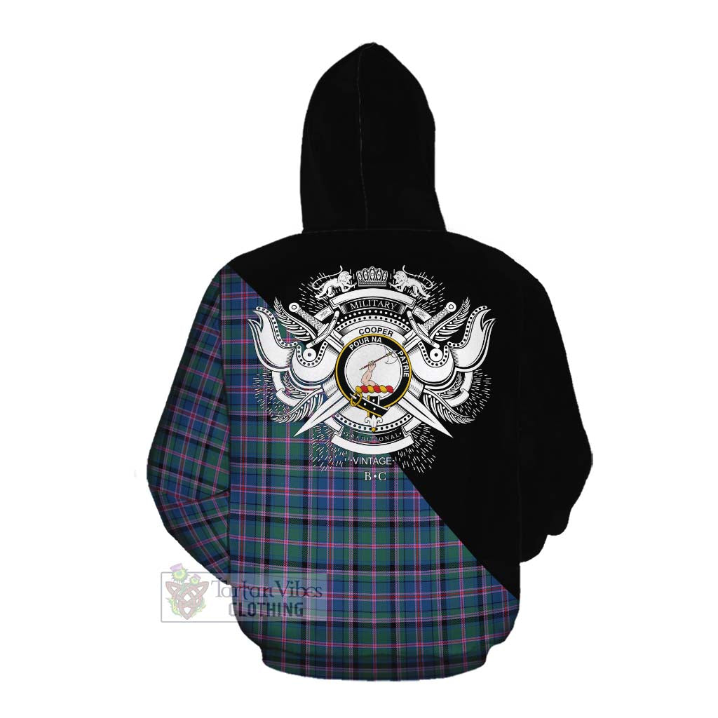 Tartan Vibes Clothing Cooper Tartan Cotton Hoodie with Family Crest and Military Logo Style