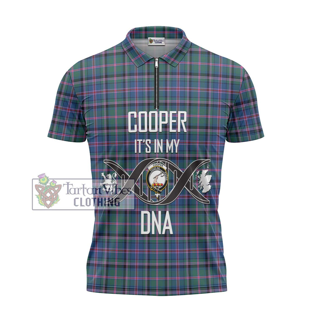 Cooper Tartan Zipper Polo Shirt with Family Crest DNA In Me Style - Tartanvibesclothing Shop