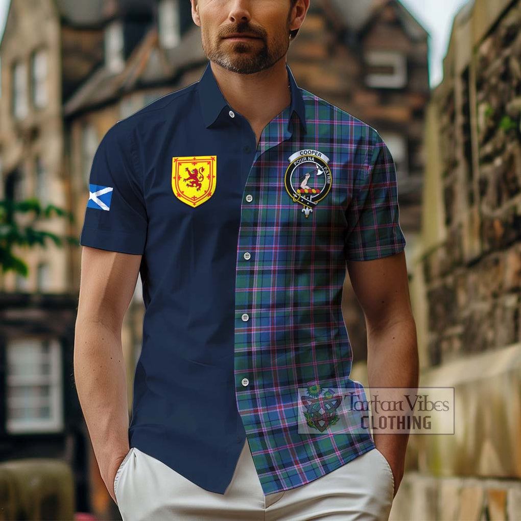 Tartan Vibes Clothing Cooper Tartan Short Sleeve Button Shirt with Scottish Lion Royal Arm Half Style