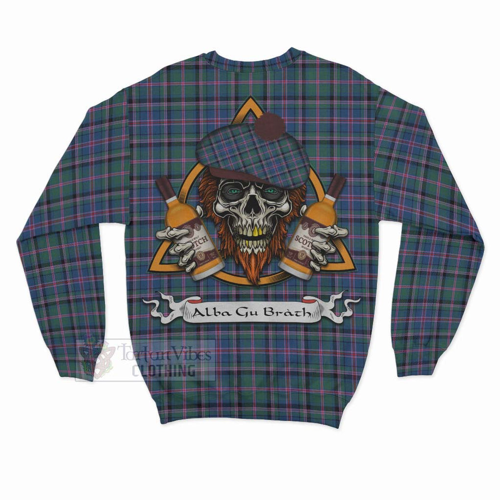 Tartan Vibes Clothing Cooper Tartan Sweatshirt with Family Crest and Bearded Skull Holding Bottles of Whiskey