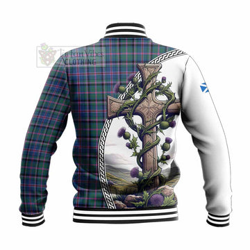 Cooper Tartan Baseball Jacket with Family Crest and St. Andrew's Cross Accented by Thistle Vines