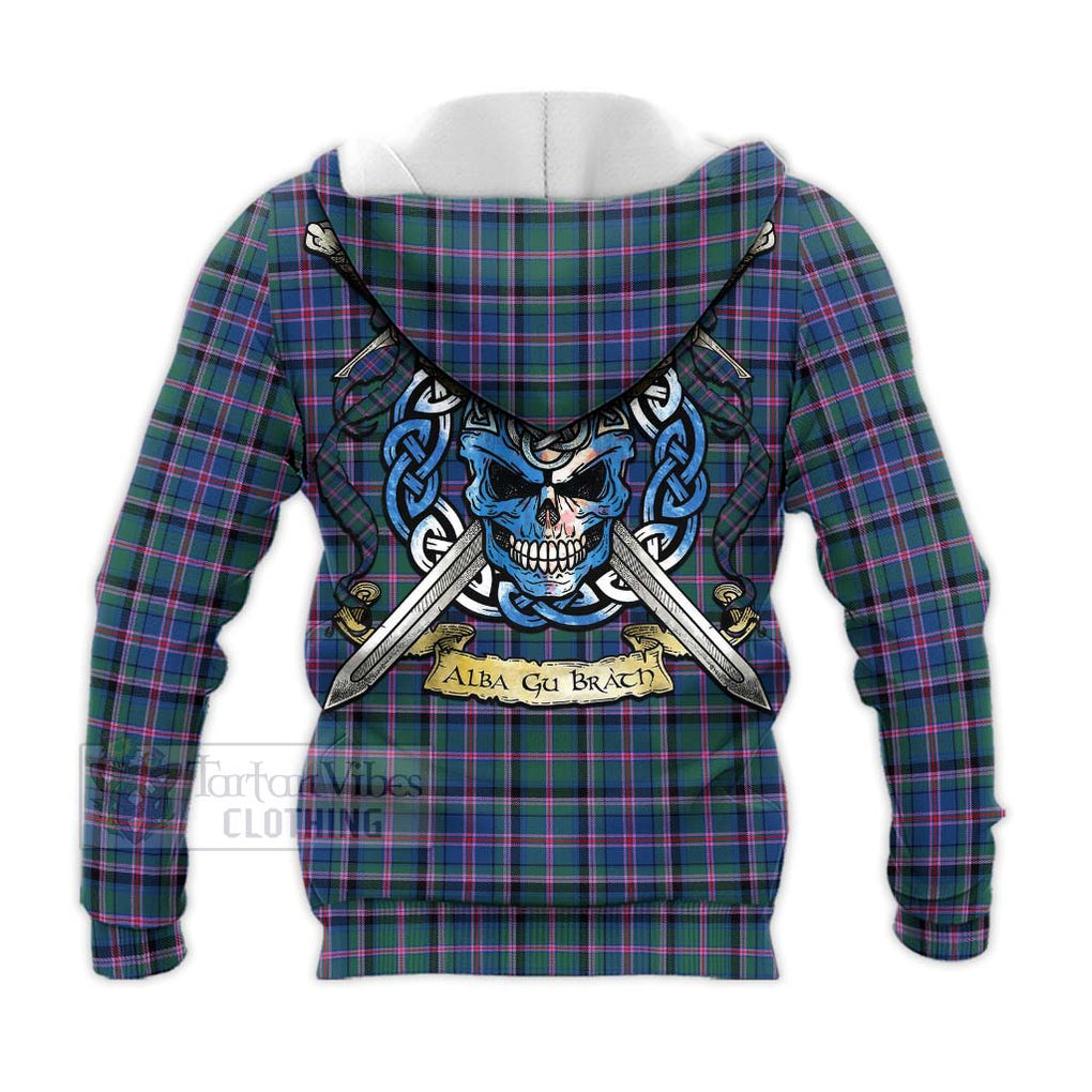 Tartan Vibes Clothing Cooper Tartan Knitted Hoodie with Family Crest Celtic Skull Style