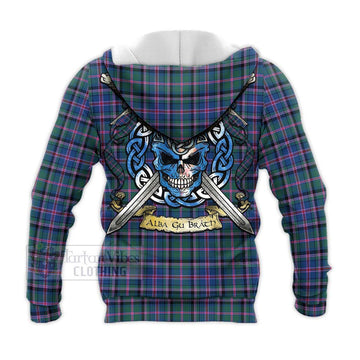 Cooper Tartan Knitted Hoodie with Family Crest Celtic Skull Style