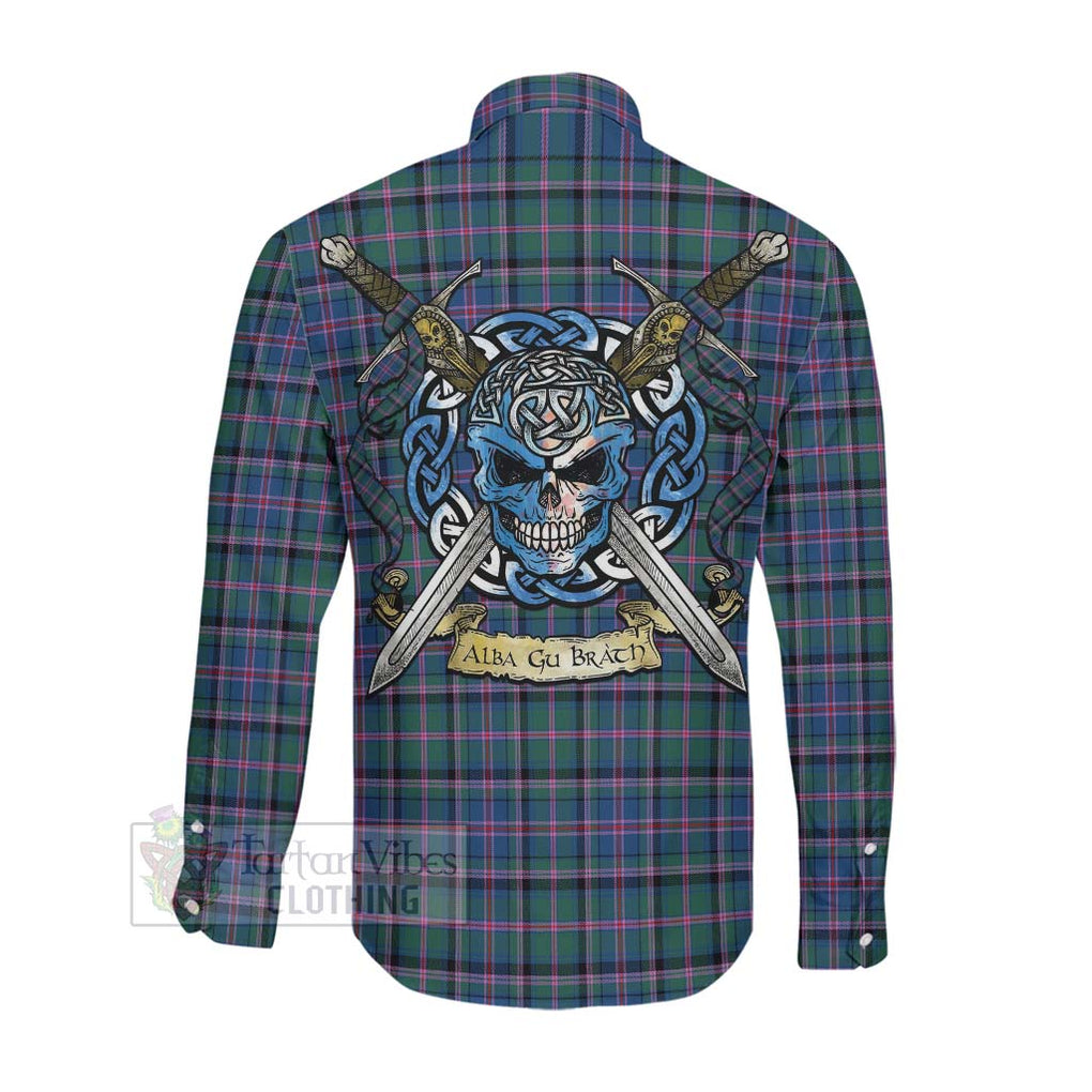 Tartan Vibes Clothing Cooper Tartan Long Sleeve Button Shirt with Family Crest Celtic Skull Style