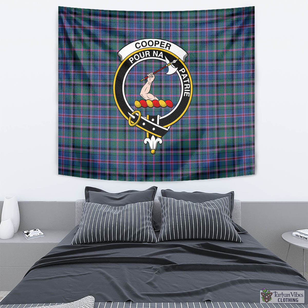 Tartan Vibes Clothing Cooper Tartan Tapestry Wall Hanging and Home Decor for Room with Family Crest