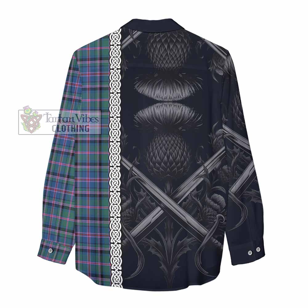 Tartan Vibes Clothing Cooper Tartan Women's Casual Shirt with Family Crest Cross Sword Thistle Celtic Vibes