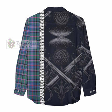 Cooper Tartan Women's Casual Shirt with Family Crest Cross Sword Thistle Celtic Vibes