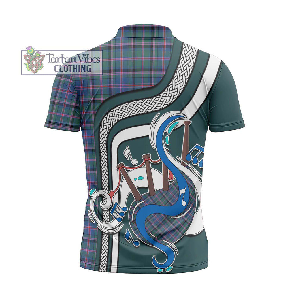 Cooper Tartan Zipper Polo Shirt with Epic Bagpipe Style - Tartanvibesclothing Shop