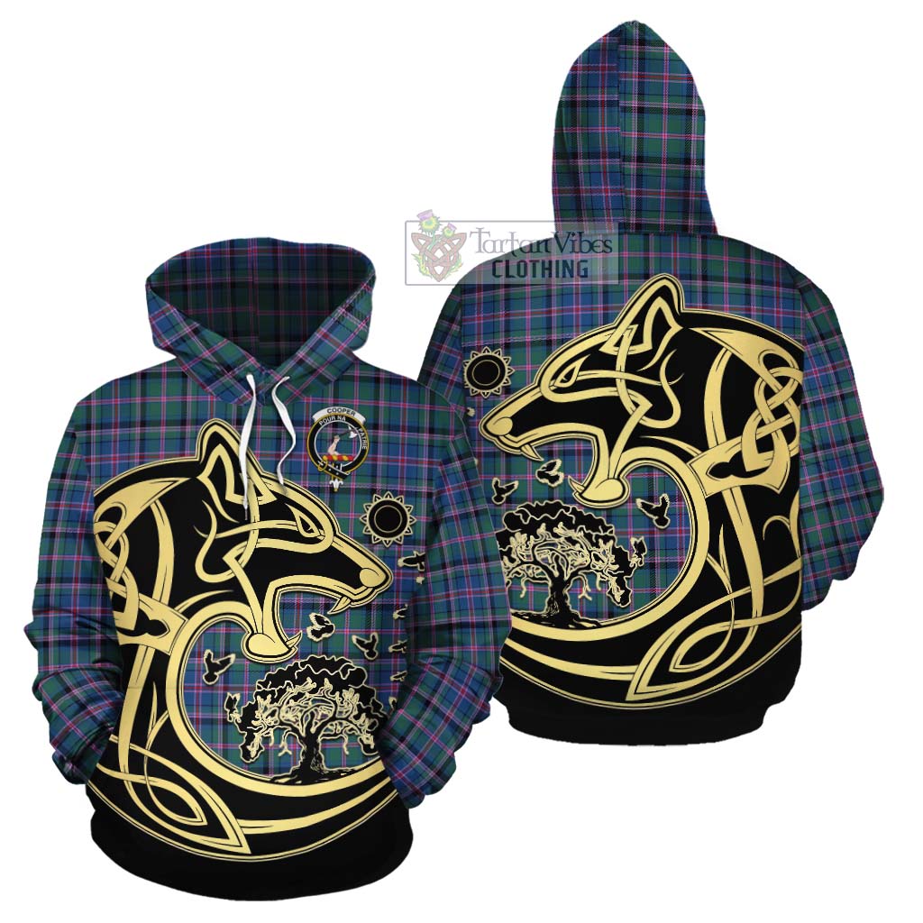 Tartan Vibes Clothing Cooper Tartan Cotton Hoodie with Family Crest Celtic Wolf Style