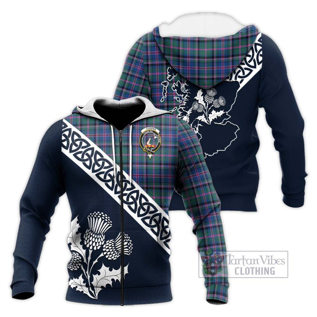 Tartan Vibes Clothing Cooper Tartan Knitted Hoodie Featuring Thistle and Scotland Map