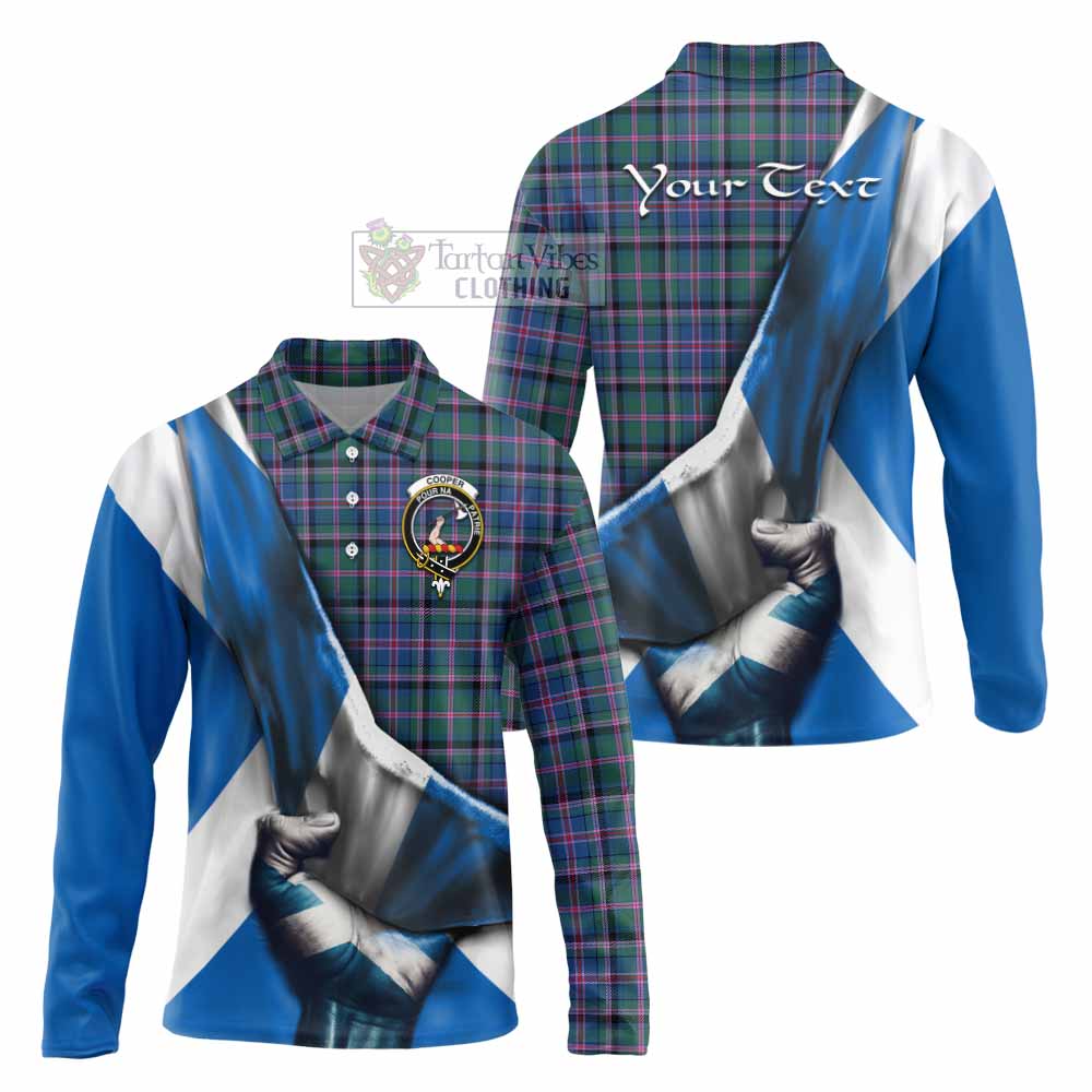 Tartan Vibes Clothing Cooper Tartan Long Sleeve Polo Shirt with Family Crest Scotland Patriotic Style