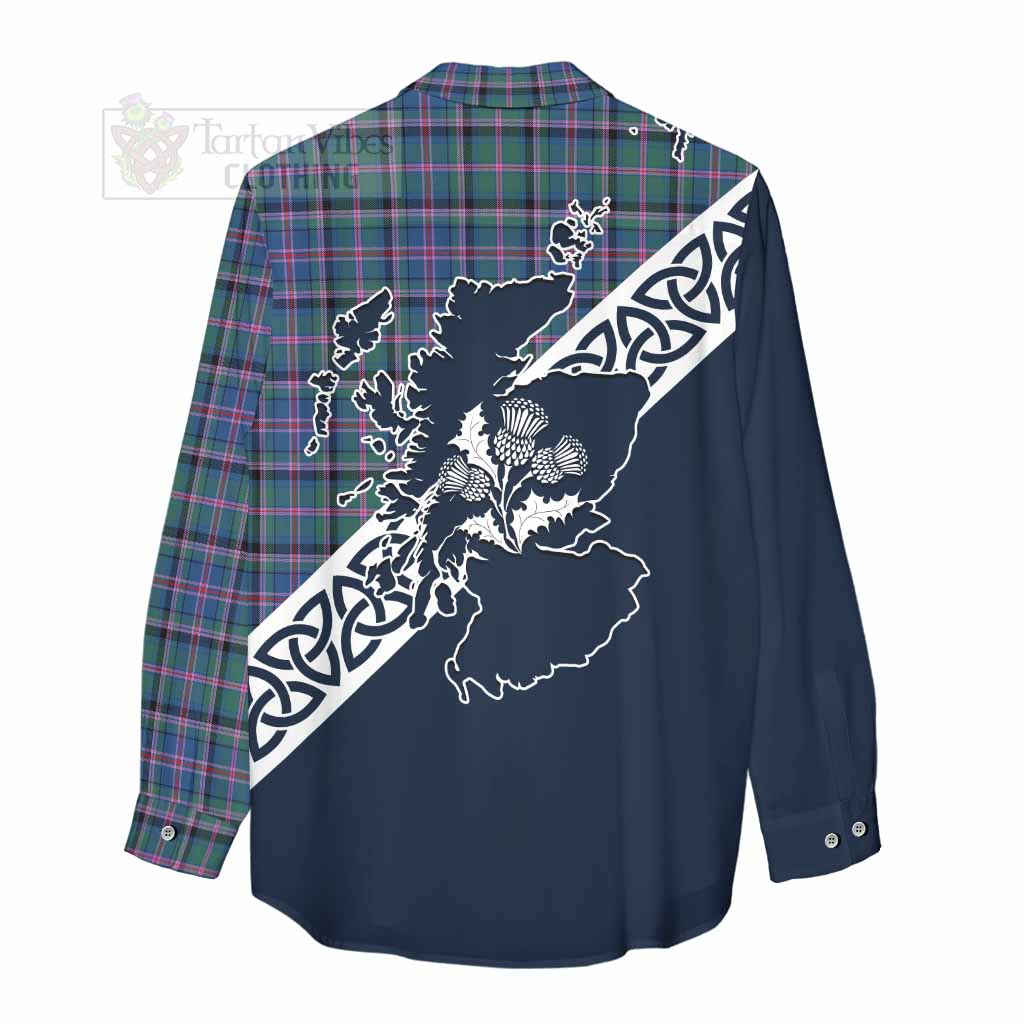 Tartan Vibes Clothing Cooper Tartan Women's Casual Shirt Featuring Thistle and Scotland Map