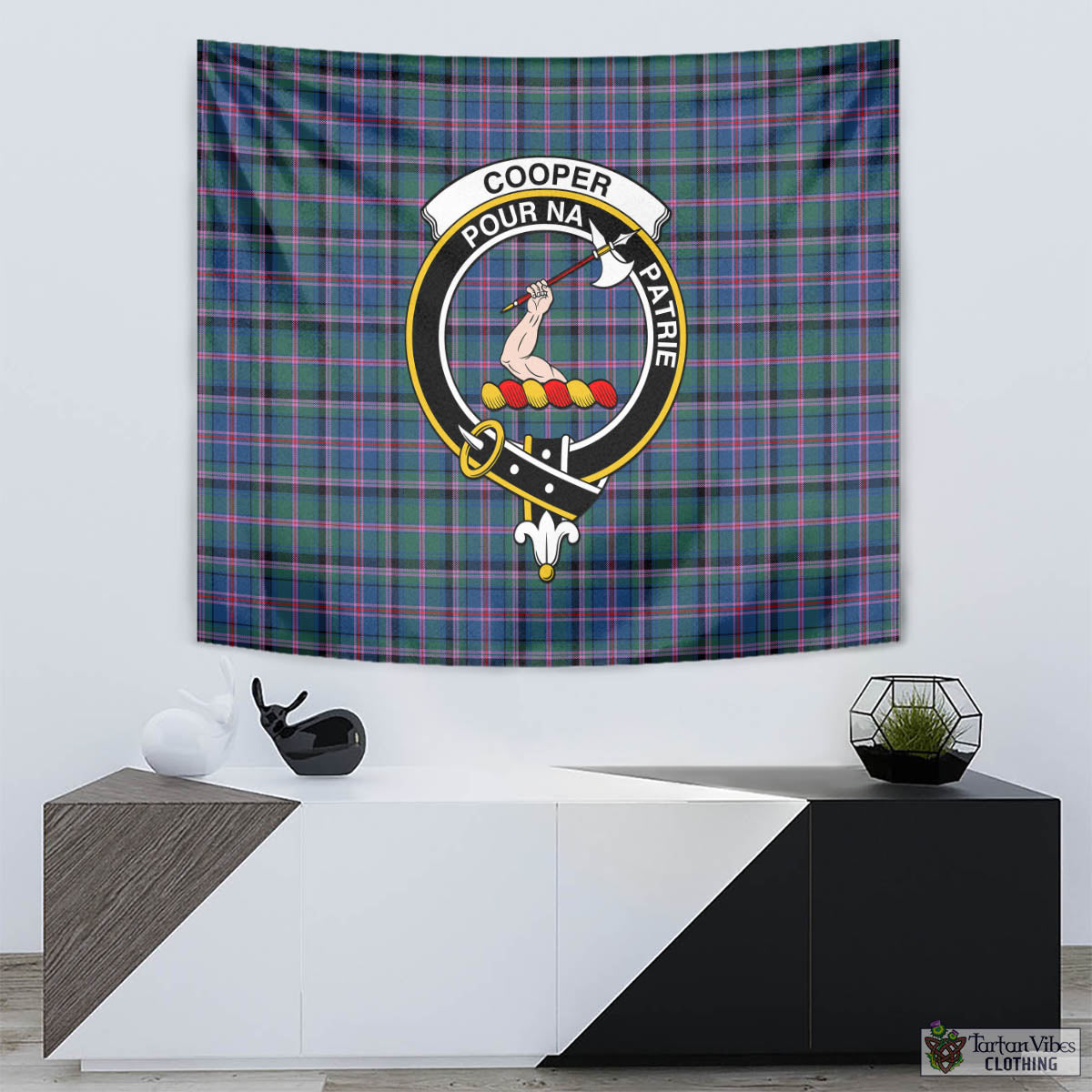 Tartan Vibes Clothing Cooper Tartan Tapestry Wall Hanging and Home Decor for Room with Family Crest