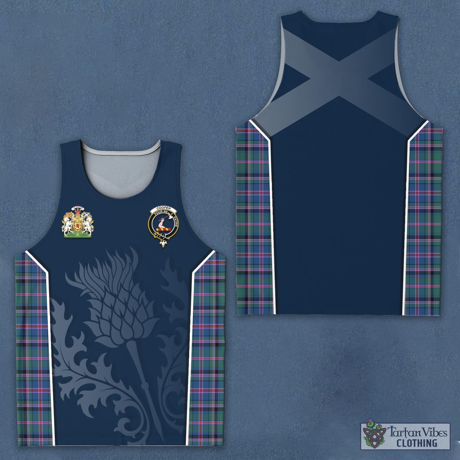 Tartan Vibes Clothing Cooper Tartan Men's Tanks Top with Family Crest and Scottish Thistle Vibes Sport Style