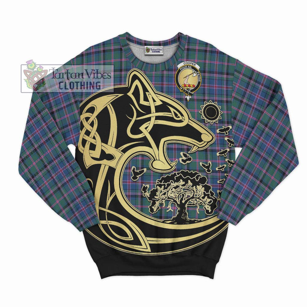 Cooper Tartan Sweatshirt with Family Crest Celtic Wolf Style - Tartan Vibes Clothing