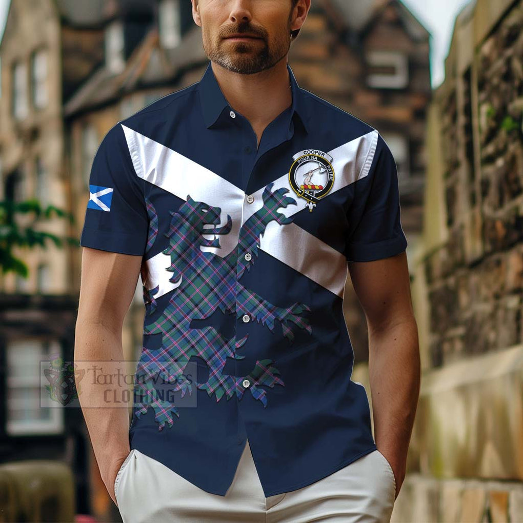 Tartan Vibes Clothing Cooper Tartan Lion Rampant Short Sleeve Button Shirt – Proudly Display Your Heritage with Alba Gu Brath and Clan Name