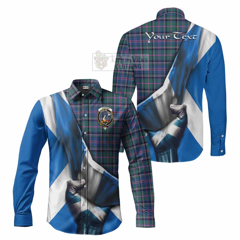 Tartan Vibes Clothing Cooper Tartan Long Sleeve Button Shirt with Family Crest Scotland Patriotic Style