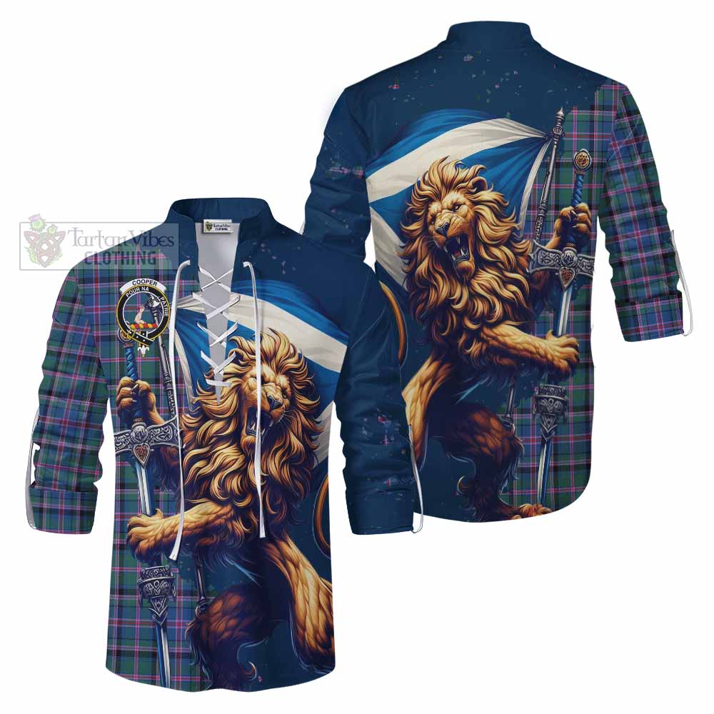 Tartan Vibes Clothing Cooper Tartan Family Crest Ghillie Kilt Shirt with Scottish Majestic Lion