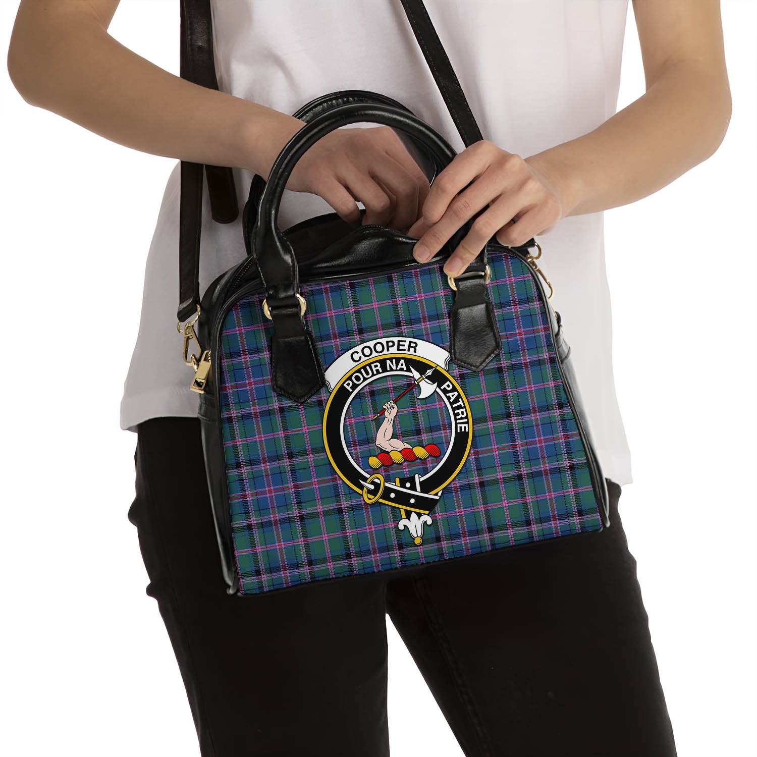 Cooper Tartan Shoulder Handbags with Family Crest - Tartanvibesclothing